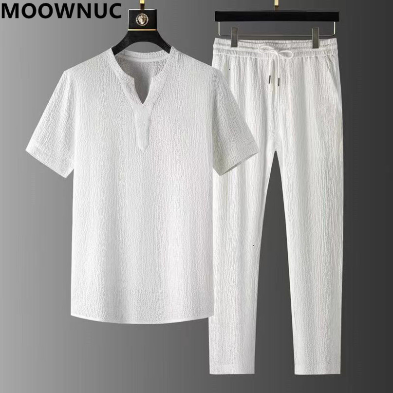 Mens Tracksuits Summer Classic Fashion Solid Color Short Sleeve TwoPiece Casual Loose Large Size HighQuality Sports Suit 230504