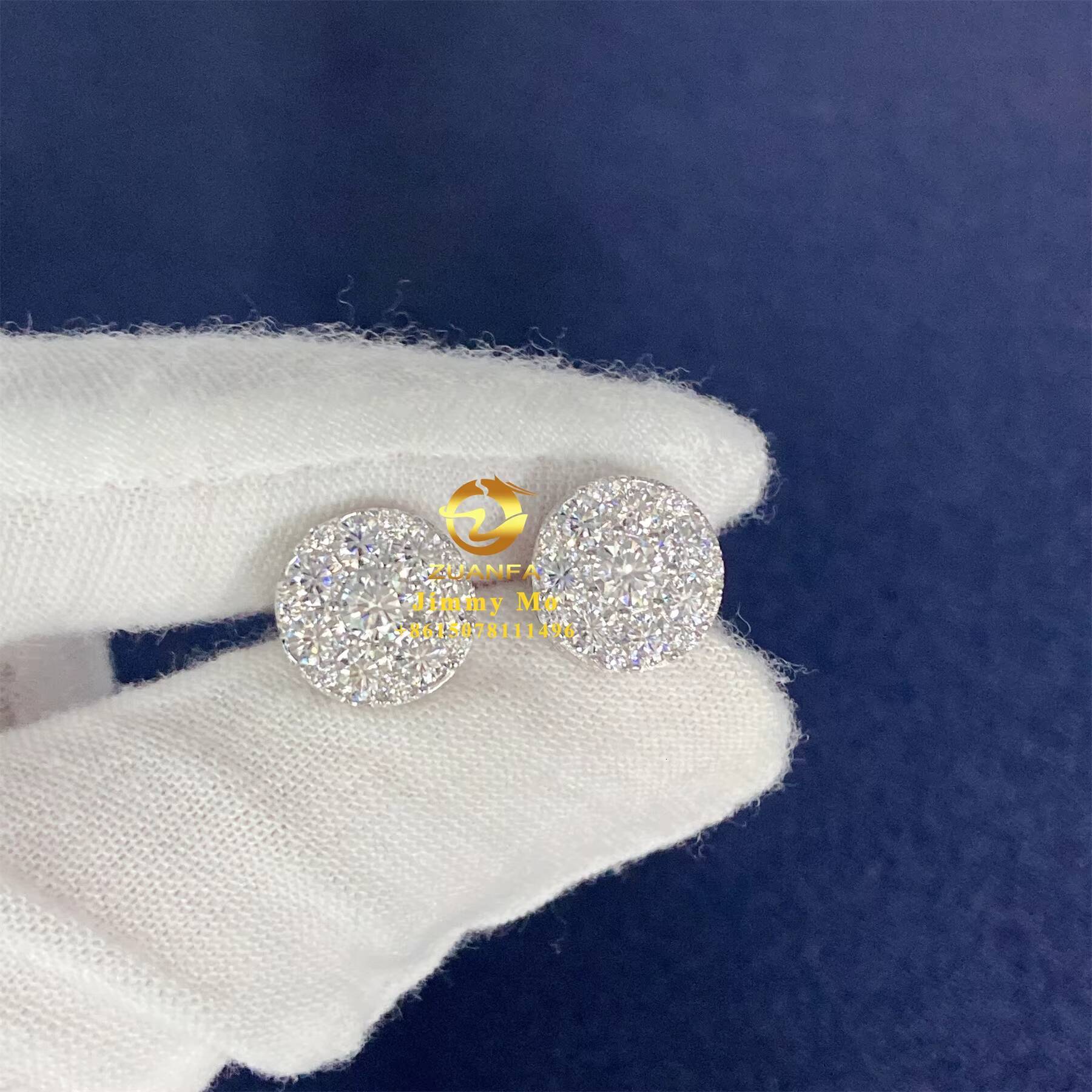 Stock Drop Shipping Mens Iced Out Hip Hop Sterling Silver 925 Screw Back Moissanite Diamond Stud Earrings Men