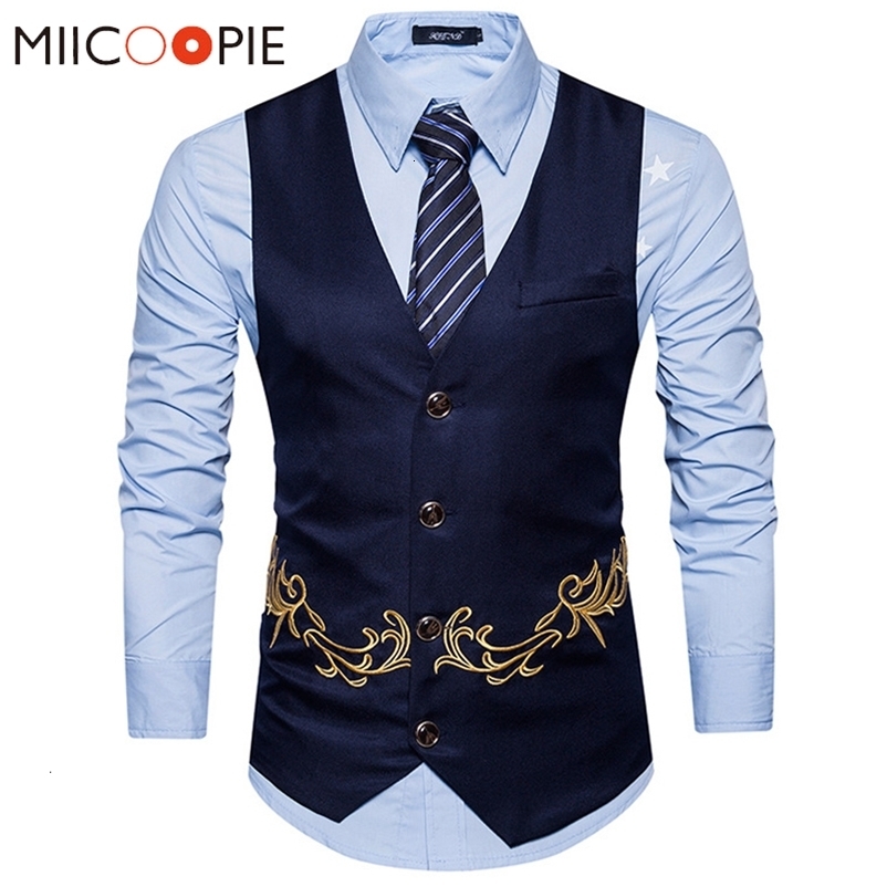 Men's Vests Men Floral Embroidery Vest Fashion Sleeveless Waistcoat Wedding Party Business Gilet Homme Male Single Buttons Suit Jacket XXL 2302