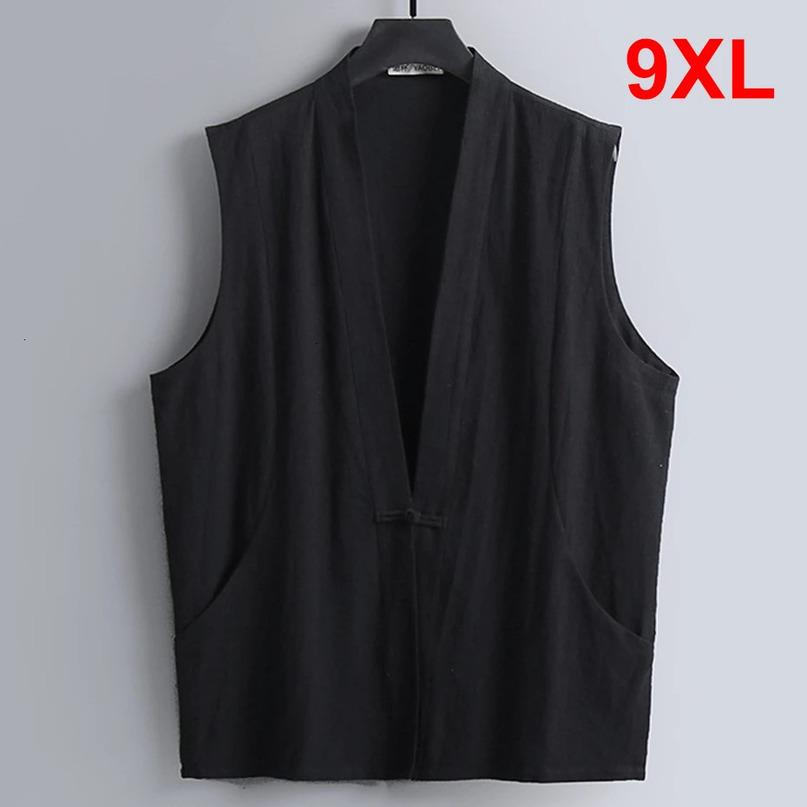 Linen Vest Men Summer Top Plus Size 9XL Fashion Casual Solid Color Vests Male Big 240408