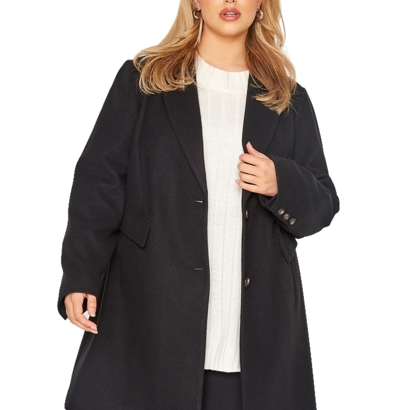 Plus Size Elegant Autumn Winter Trench Coat Women Long Sleeve Double Button Breast Black Long Coat Loose Plus Size Outwears 6xl 240814