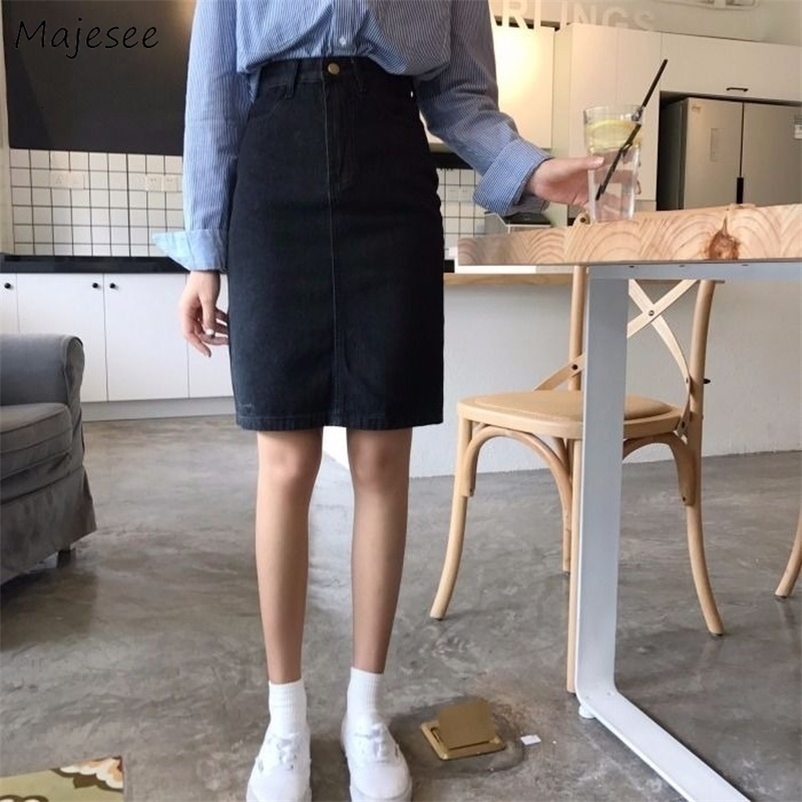 Casual Dresses Skirts Women A-Line Knee-length Button Fly High Waist Denim Vintage Elegant Lady Students Casual Fashion Simple Female 230222