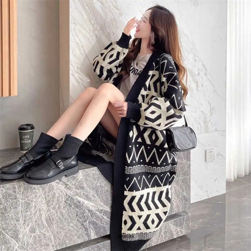 Plus Size 8XL 125kg Women Sweater Long Trench Coats Vintage Winter Female Coat Open Stitch Ladies Casual Streetwear Maxi Outwear 240813