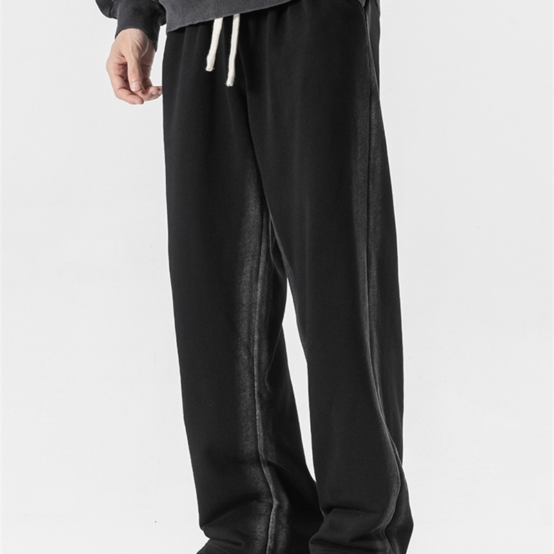 Pantaloni maschili primaverili di cotone nero di cotone nero in cotone uomo streetwear jogger a gamba larga pantaloni da binario dritti casual pelli