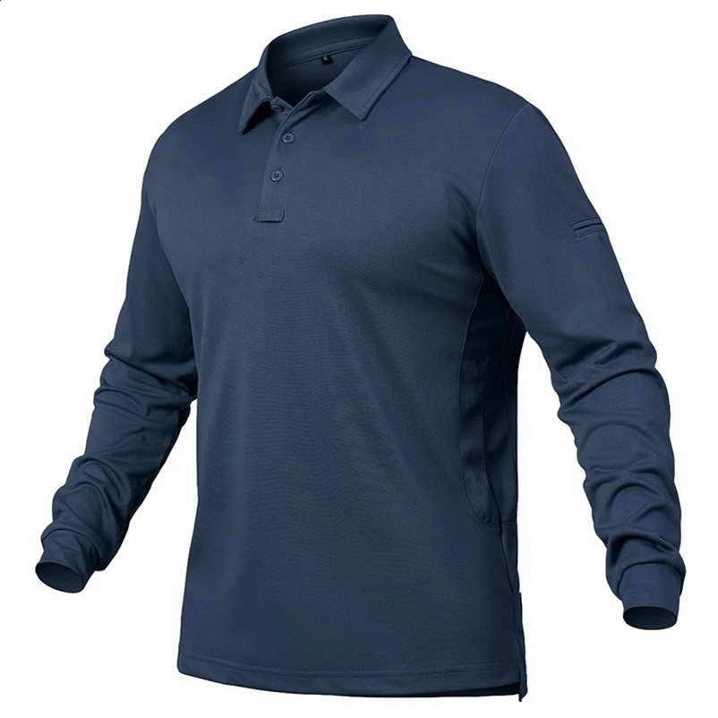 Mens lightweight long sleeved polo shirt performance tactical casual outdoor hiking collar shirt Pique golf shirt 250422