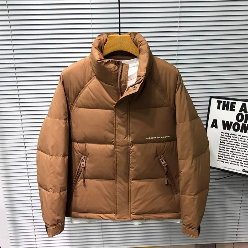 Winter solid color stand up collar mens white duck down jacket fashionable and atmospheric thick and warm down jacket 241122