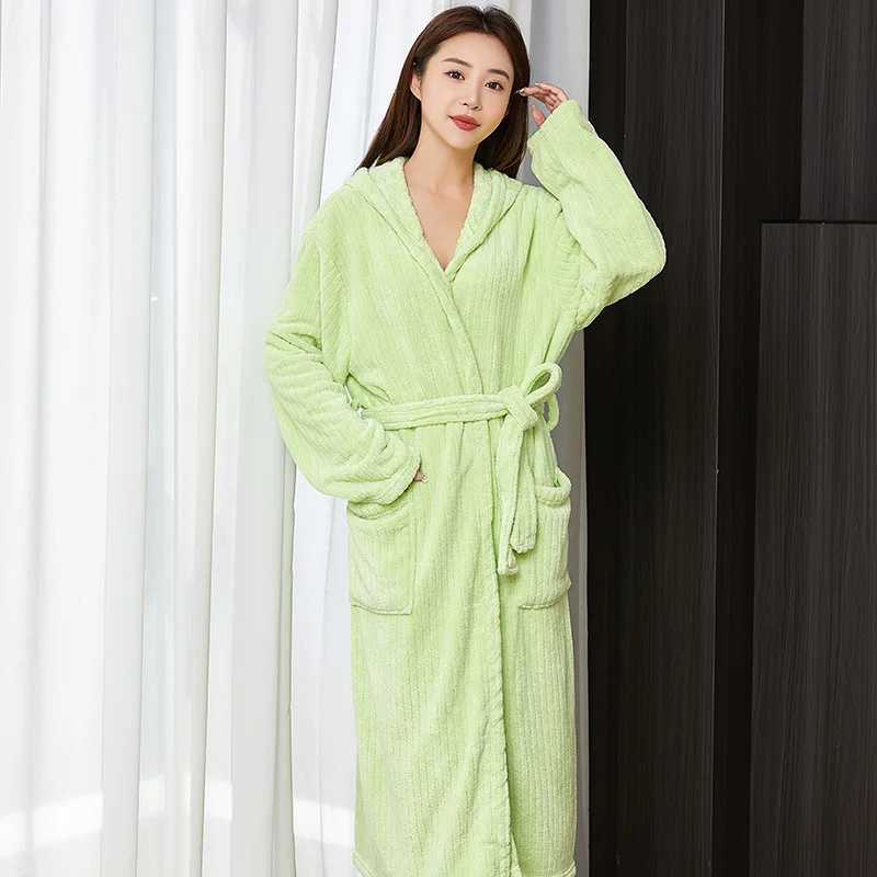 Women Winter Warm Sleepwear Kimono Bathrobe Gown Thick Loose Coral Fleece Homewear New Female Flannel Hooded Robe Loungewear Z250924