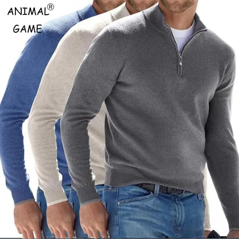 Autumn Mens Sweatwear Warm Pullover Solid Color Half Zipper Casual Sweater Slim Vneck Long Sleeve Sweatshirts Winter Top 240123