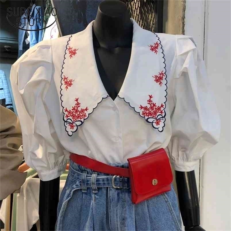 Camicia da ricamo floreale con camicetta vintage per manica per estate da donna con abbottini di abbigliamento sciolto busas 14172 210506