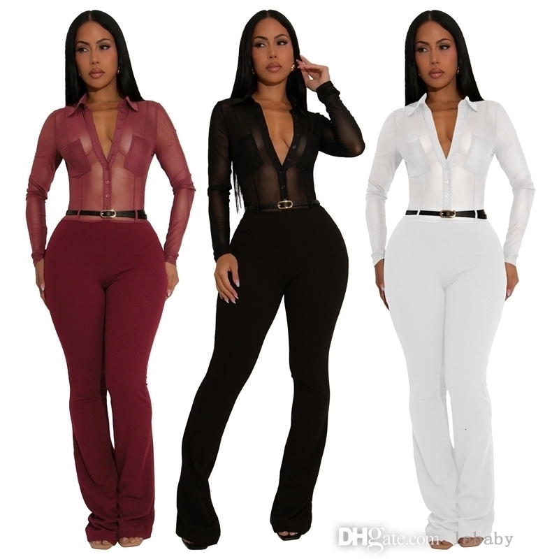 2025 Fashion Womens Jumpsuit Bodysuit Nightclub Sexy See Through Romper Long Sleeve Bodycon Pants Jumpsuits For Women