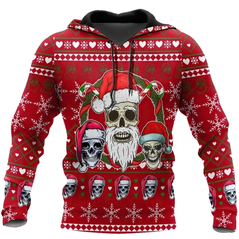 Men's Hoodies Sweatshirts Christmas Skull Print Mens Hooded Sweatshirts Fashion Boutique Pattern Jackets Coat Autumn Street Trend Women Oversiz