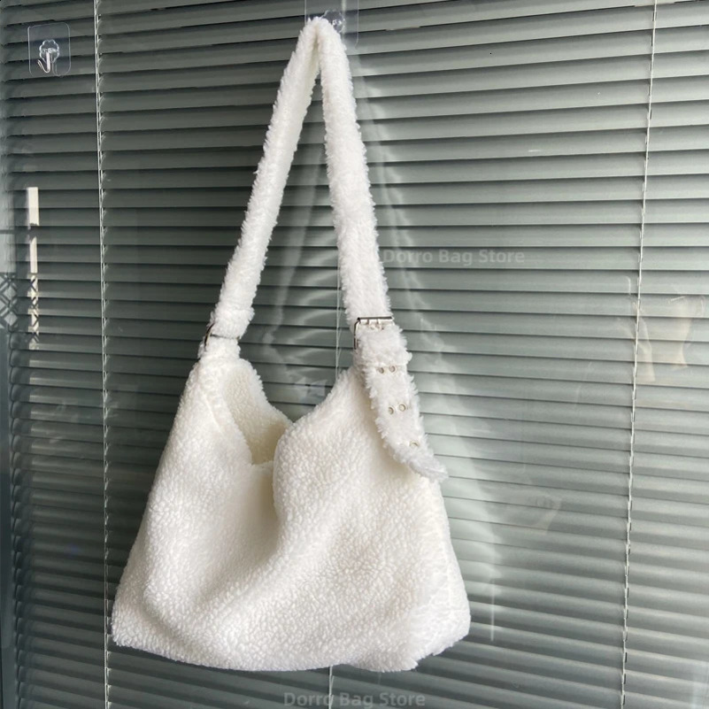 Solid color soft fluffy womens messenger bag winter sheepskin faux fur womens shoulder bag large capacity womens casual handbag 241021