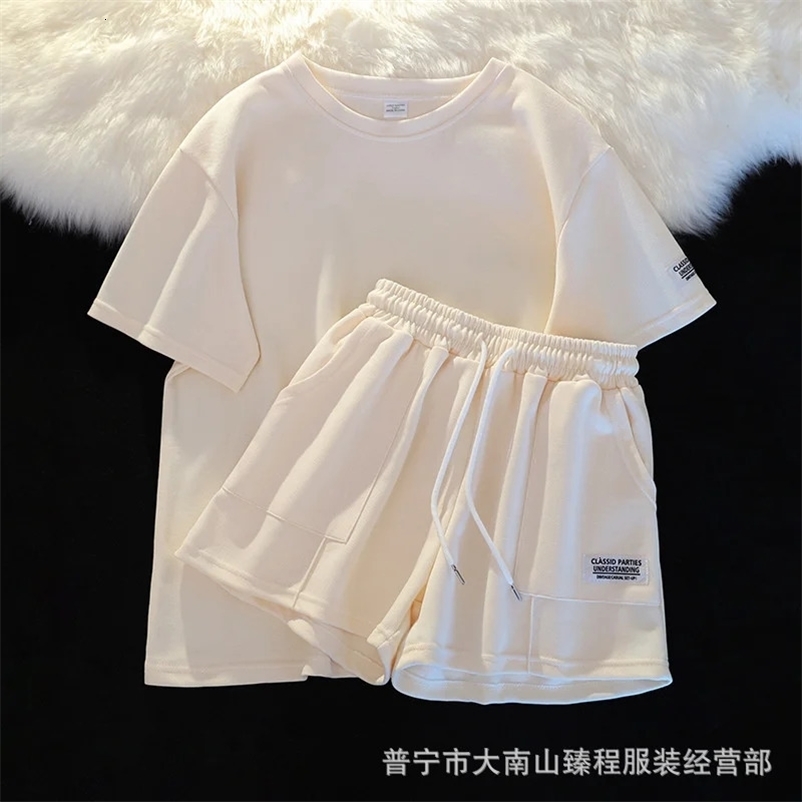 Advanced Comfort Casual Sports Set Womens Summer Loose And Comfortable Shorts Short Sleeve Two Piece Set Fashionable And 240423