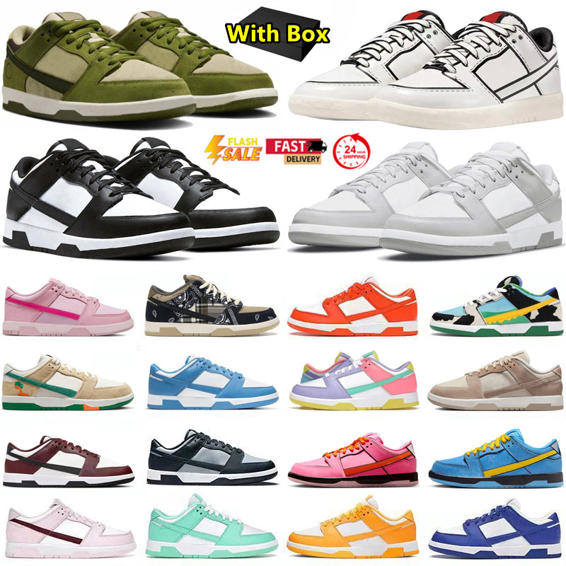 With Box designer mens casual shoes Asparagus Panda White Black Grey Fog Candy Hayley Wilson Valentines Day UNC men women trainers sports sneakers F