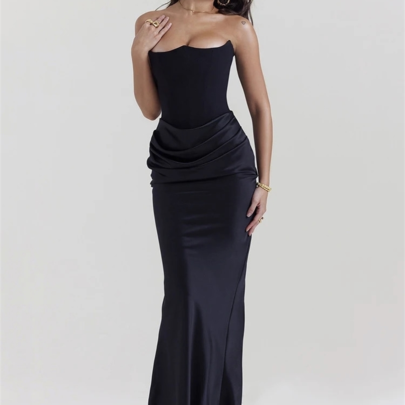 Mozision Elegant Strapless Bodycon Sexy Maxi Dress Women Black Fashion Off-shoulder Sleeveless Backless Club Party Long Dress 240823