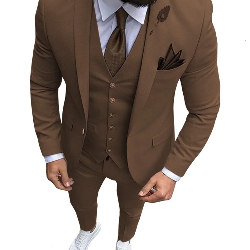 Men's Suits Blazers Men Suits 3 Pieces Slim Fit Casual Business Champagne Lapel Khaki Formal Tuxedos for Wedding Groomsmen BlazerPantsVest 2311
