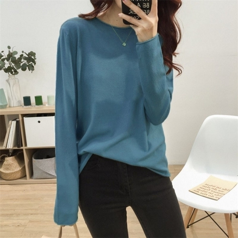 Cashmere Sweater Women's O-neck Wool Pullover Long Sleeve Slim Knitted Solid Color tops Ladies Bottoming Sweater 201023