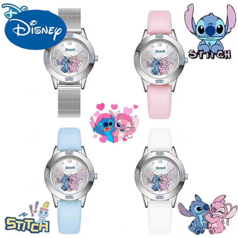 Disney Stitch Girls Watches Diamond Quartz Watch for Women Stich Cartoon Leather Wristwatches Fashion Steel Belt Watch Gift H250924-image-1076678705