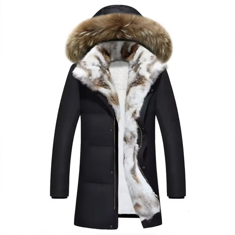 Men's Down Parkas Real Fur Winter Jacket Men Parkas Thicken Warm Coat Men Black Jackets Solid Color Parka Coat Men's Fashion Streetwear 4X