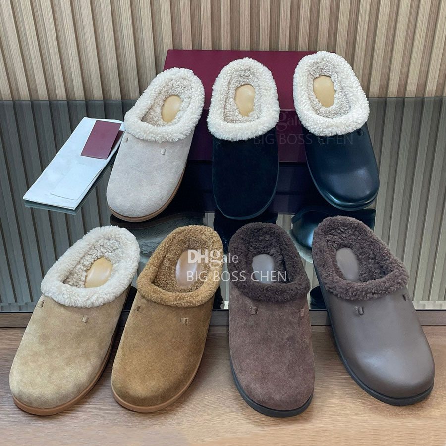 Suede Letter fur slides mules shoes womens furry fluffy slipper colg winter Warm wool shoes shearling sandal slip on shoes Luxury designer slides Ou