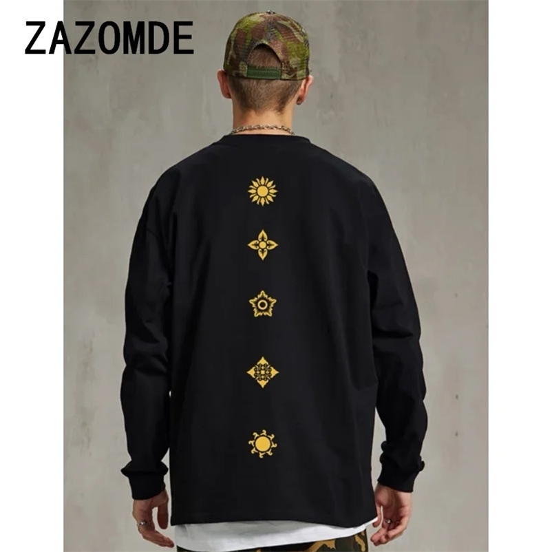 ZAZOMDE autumn graphic figure print mens long sleeved oversized T-shirt casual cotton Y2K street clothing T-shirt 241112