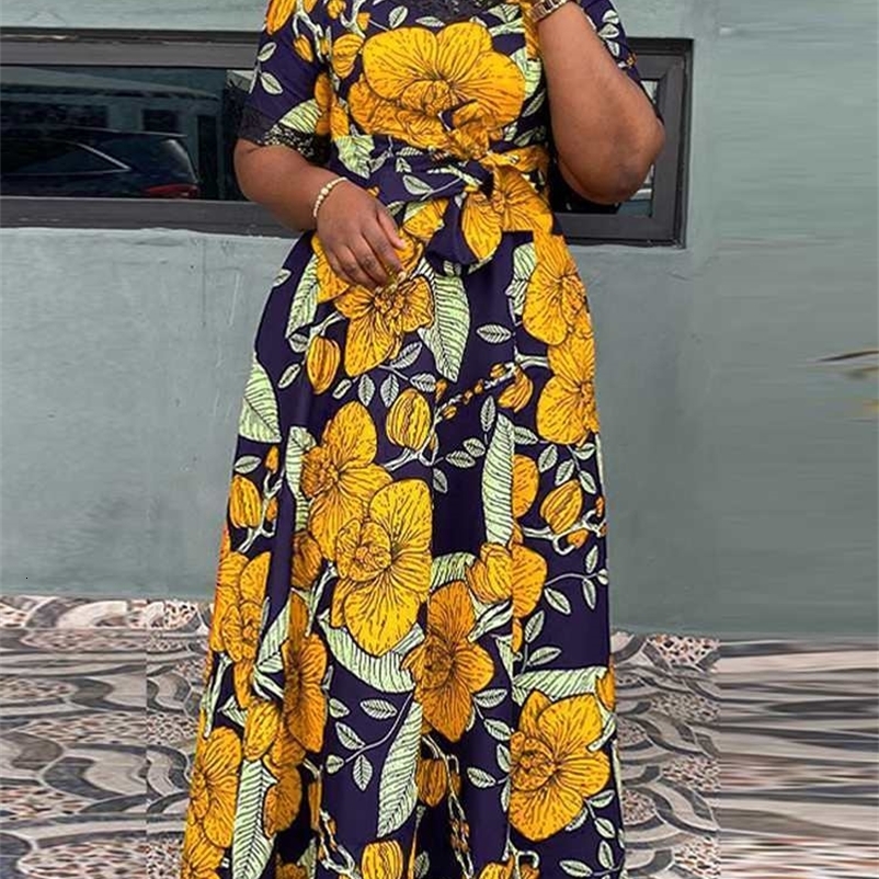 Party Dresses VONDA Autumn Floral Print Maxi Long Dress Fashion Women Sexy Waist Evening Party Dresses Casual Vestido Femme Robe Oversize 230211