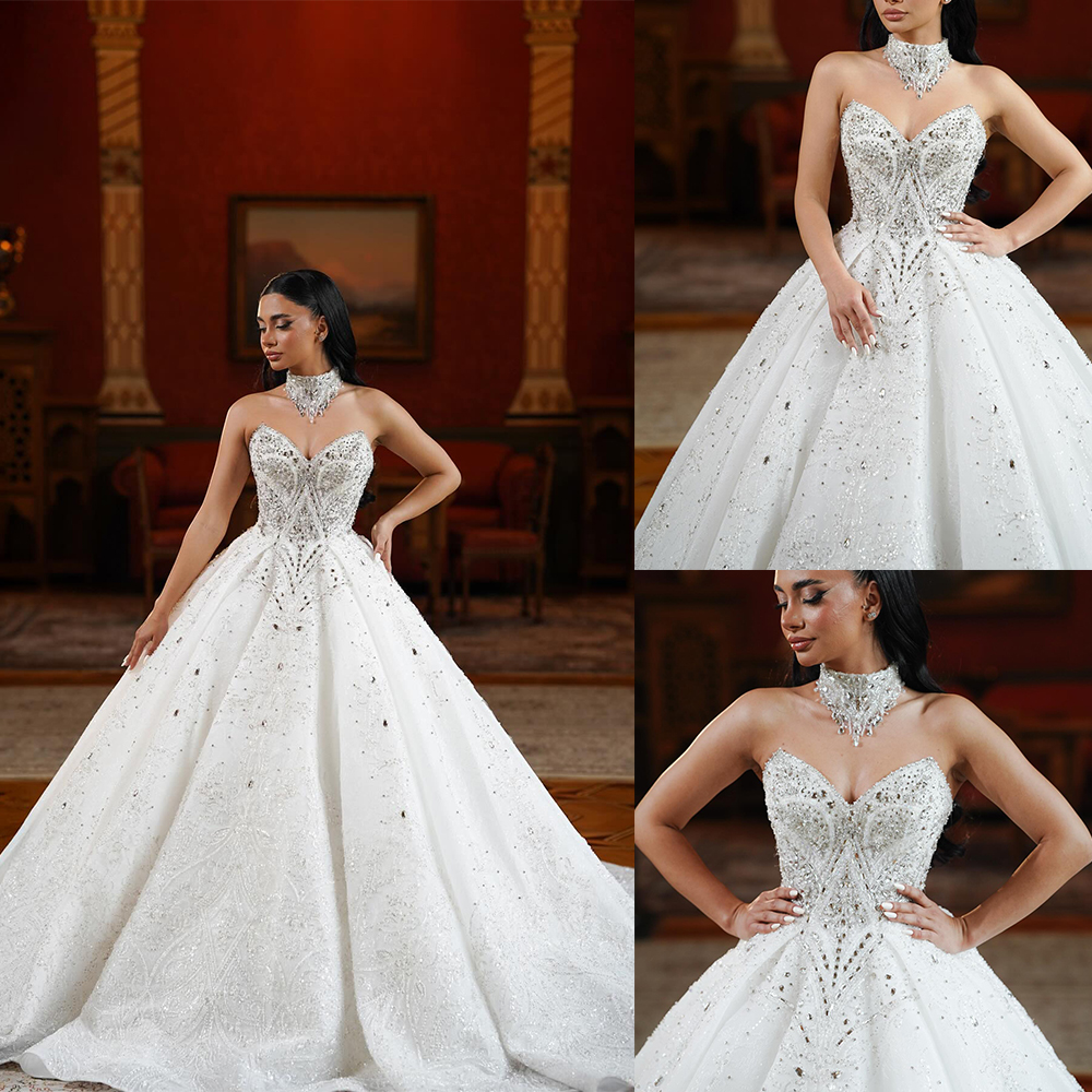 Exquisite Wedding Dress For Women Sweetheart Neck Sleeveless Bridal Gown Crystal Sequins Sweep Train Dresses Custom Made vestidos de novia