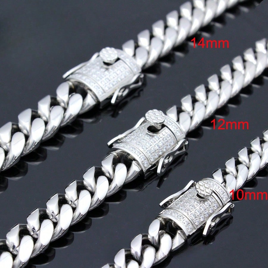 Collier gourmette cubain en acier inoxydable pour hommes, 18 à 30 pouces, 10/12/14mm, argenté