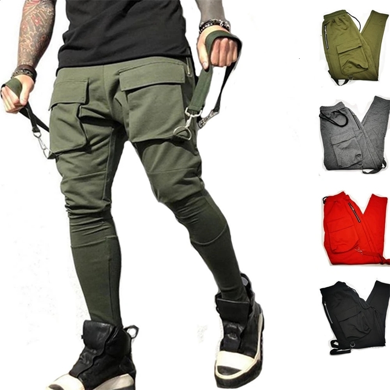 Mens cotton sports pants hip-hop jogging pants streetwear casual ultra-thin sports pants training and exercise fitness large pocket cargo pants 2409