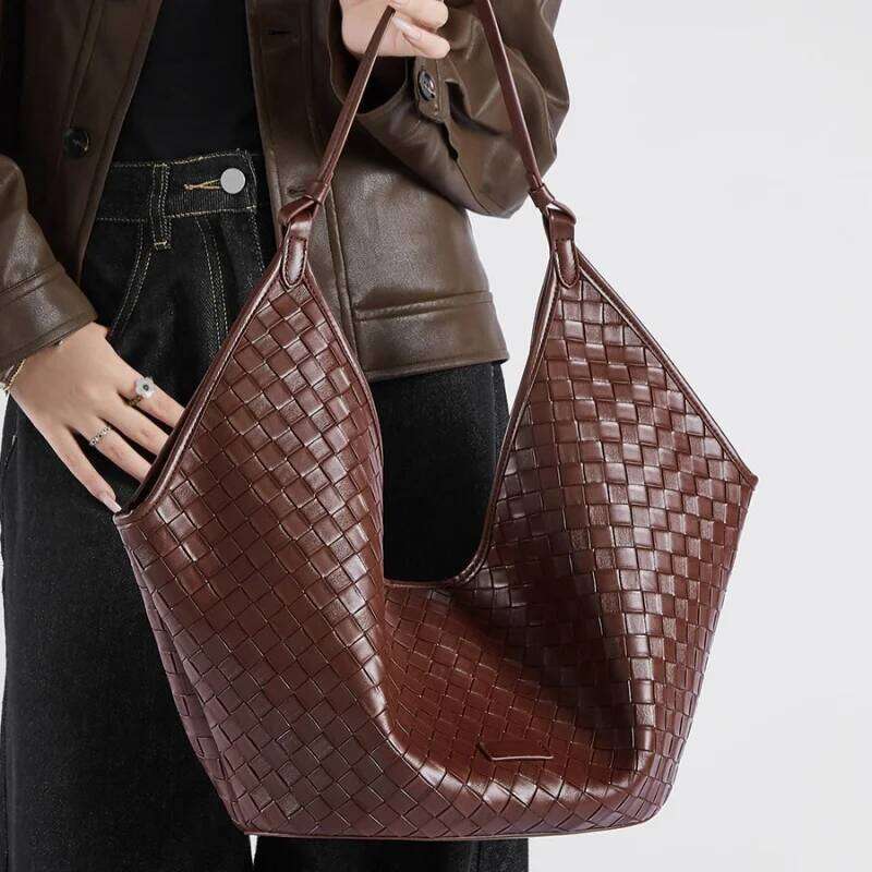 Large Capacity Women's Fashion Leather Handbag With Braided Texture Soft Breathable For School Commuting Suotong2509