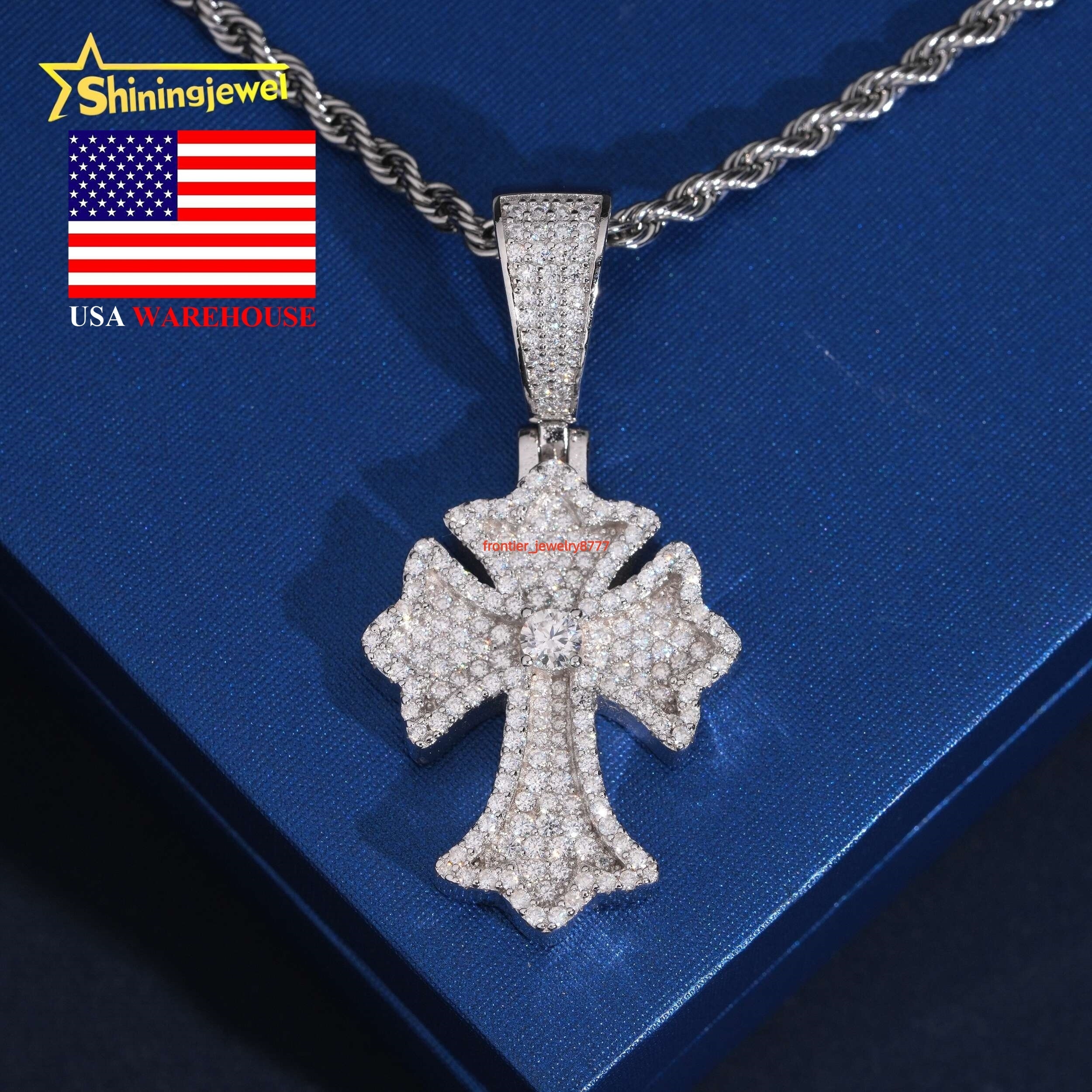 USA Local Stock Hip Hop Jewelry for Gift Cross Pendant Custom Iced Out Fashion 925 Silver VVS Moissanite Diamond Charm Pendants