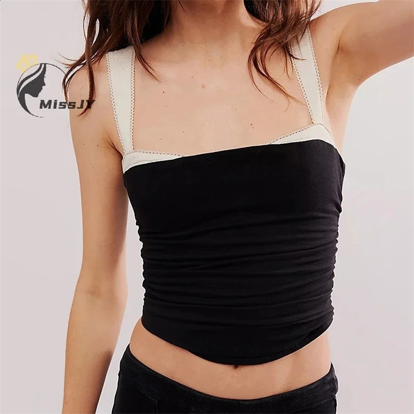 Womens Summer Sexy Crop Tank Tops Sleeveless Square Neck Ruched Slim Tank Tops Female Y2K Straps Camisole Vest Streetwear 240805