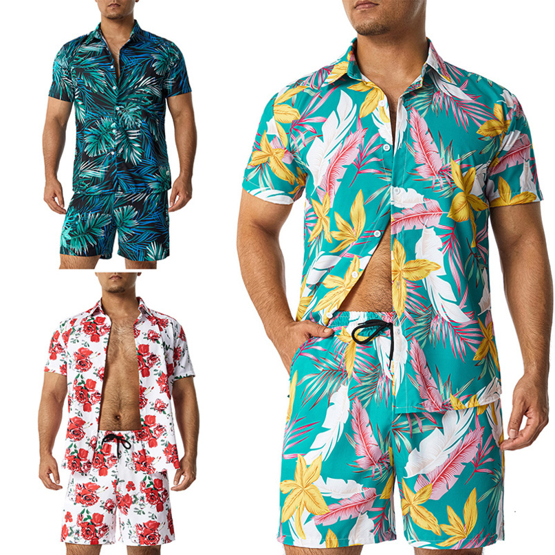 Mens Tracksuits 11 Colors Fashion Print Sets Lapel Short Sleeve Casual Shirt Beach Shorts Set Summer Vacation Hawaiian Suits S5XL 230418