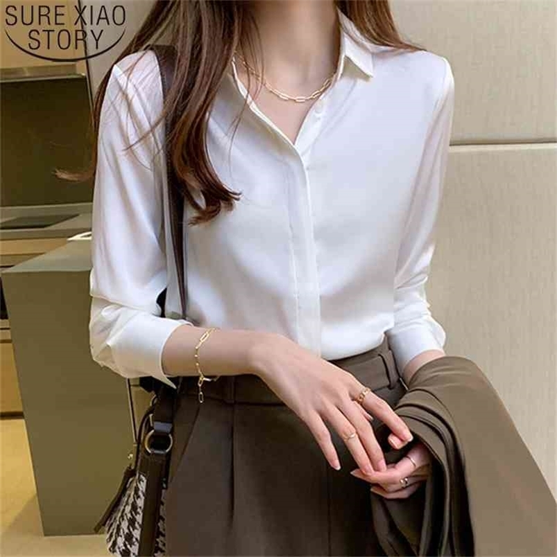 Satin Shirt Women Vintage Blouse White Long Sleeve Office Lady Fashion Blouses Female korean Blusas 12084 210506