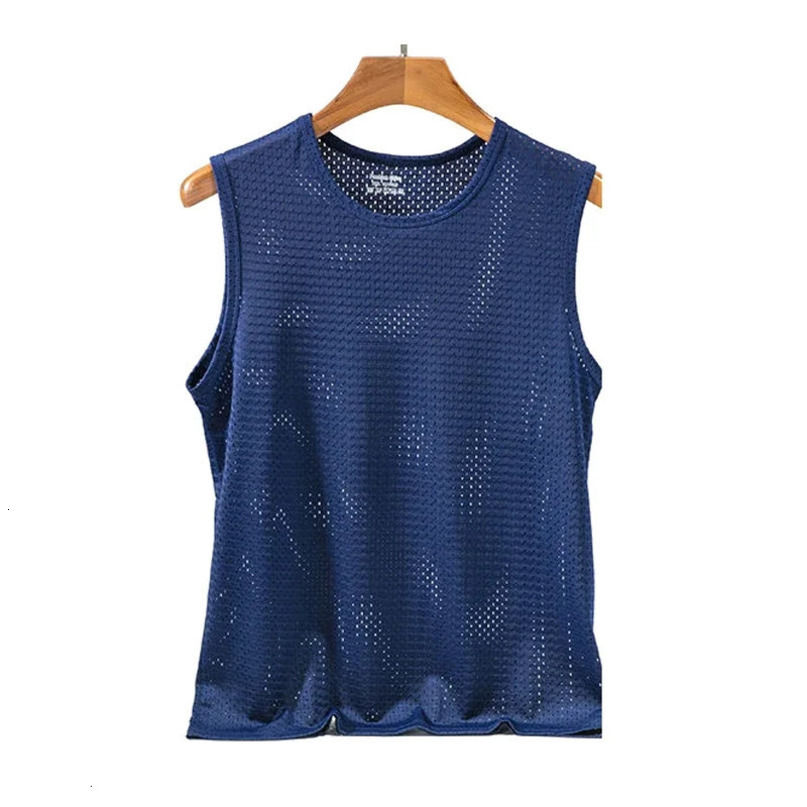 Summer Men Tank Tops Male Bodyshaper Fitness Mesh Breathable Singlets Undershirt Solid Color QuickDrying Tees Sleeveless Shirts 240403