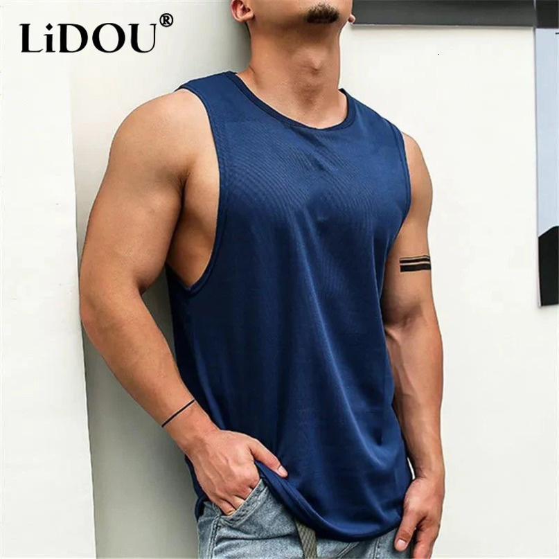 Summer Solid Cotton Tank Top Men Clothing Hip Hop Sports Quick Drying Breathable Y2k Loose Casual Hipster Vest Streetwears 240415