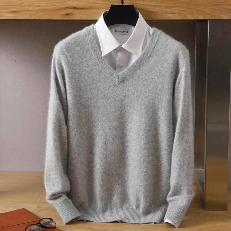 100% Pure Mink Cashmere Sweater Mens V-Neck Pullovers Knit Large Size Mink Sweater Winter Long Sleeve High-End Jumpers Tops 250804