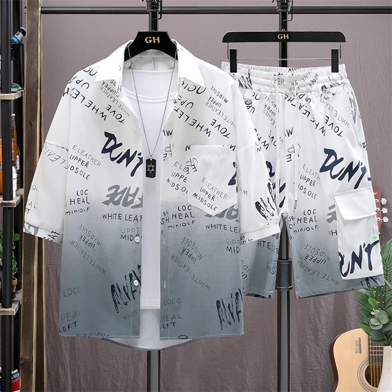 Mens Suit Full Graphic Shirt Shorts Korean High Street Harajuku Mens Fashion Clothing Trends Mens Fashion Clothing Trends 240529