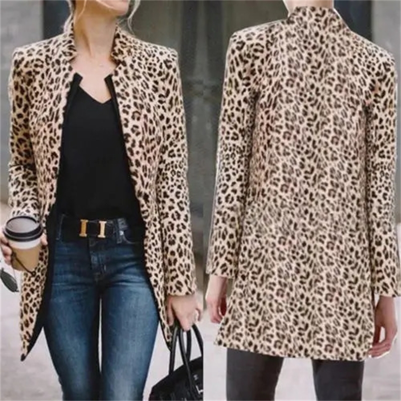 Fashion OL Work Wear Mid-length Jackets Vintage Leopard Printed Jacket Tops Women Autumn Blazers Long Sleeve Sexy Coats 250207