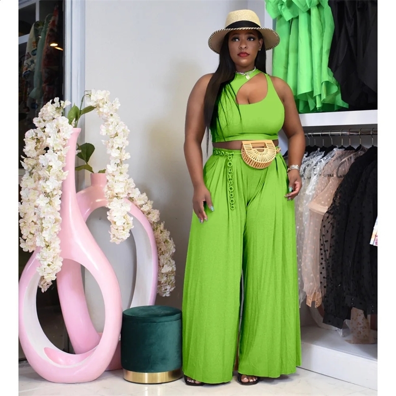 Perl Plus Size Vest Topwide Leg Pants Suit Summer Two Pieces Set Women Outfit Matching Set High Street Wear 240823
