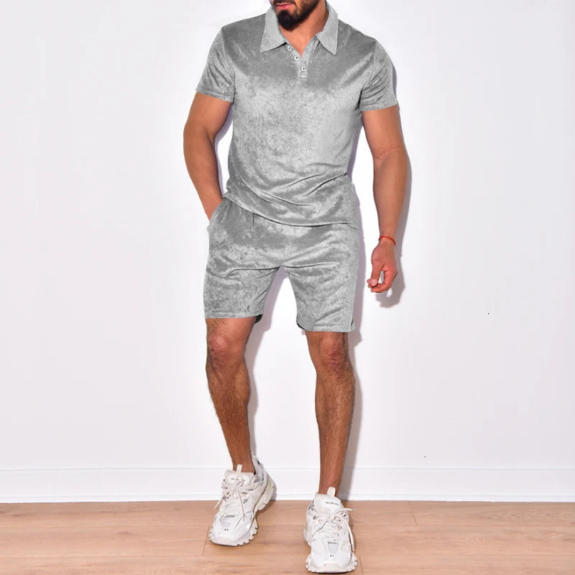 Summer Mens Polo Tshirt Sports Set Towel Loose Short sleeved Shorts Two piece 240531