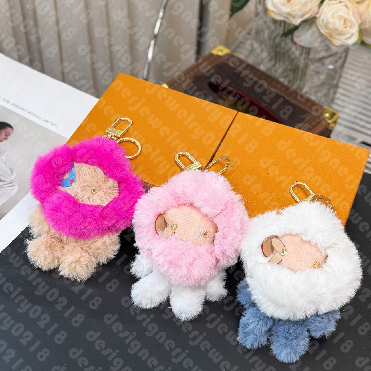 Keychain designer keychain high quality cute plush doll bag charm design for women girl Christmas Valentine's Day gift