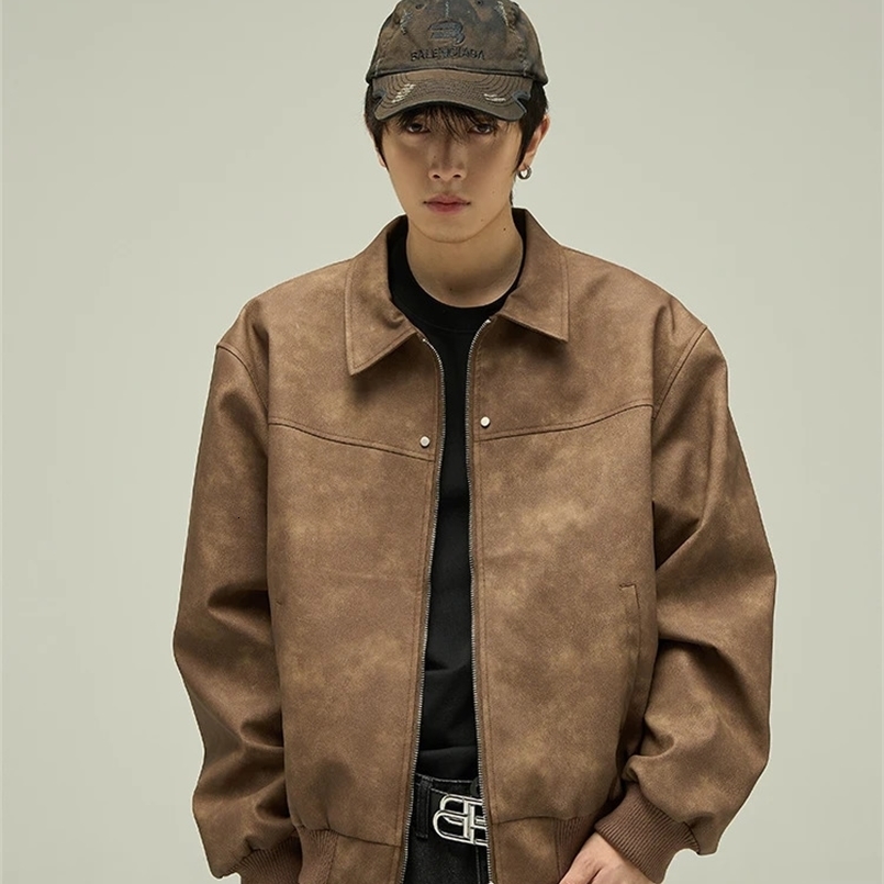 Retro American Jackets Man Street Casual Suede Bomber Coats Autumn Zipper Handsome Outwear Hip Hop Cropped Lapel Jacket y2k 240830