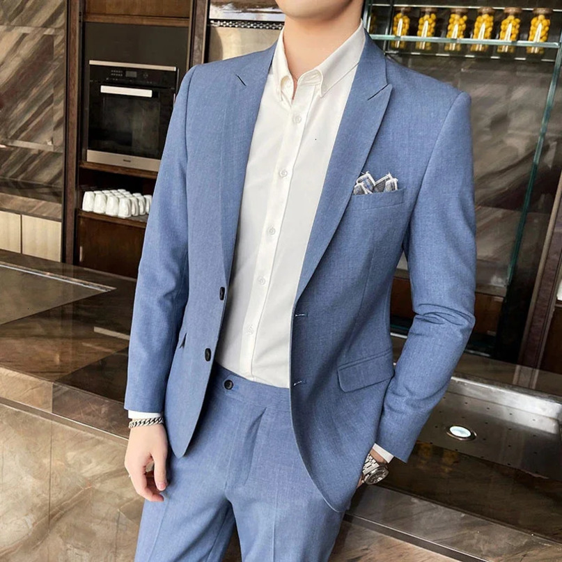 high quality Mens suit trousers High fashion Korean version slim party groom dress twopiece set M4X 240412