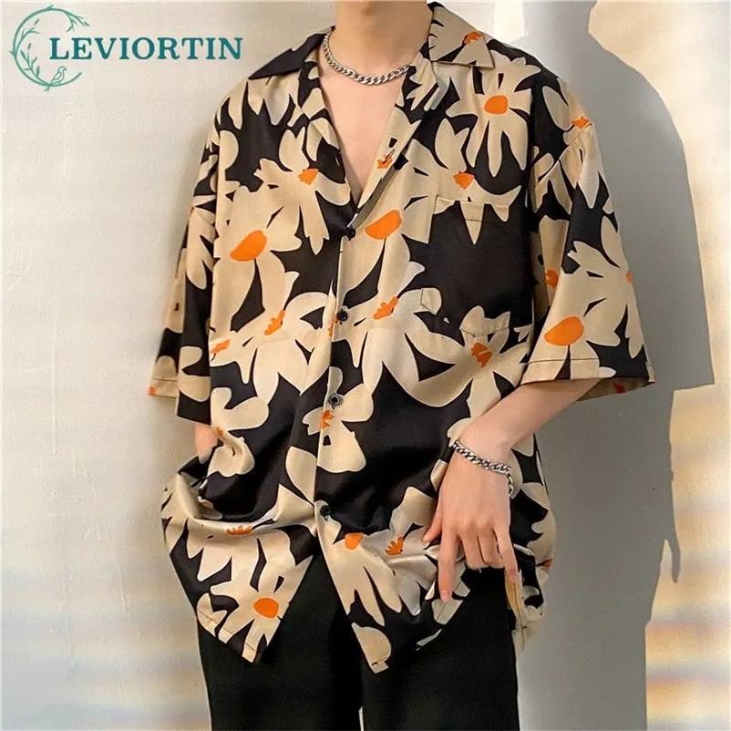 Mens Light Mature Summer Beach Thin Blouse Shirt Hip Hop Versatile Casual Short Sleeve Fashion Male Loose Flower Print Shirts 240529