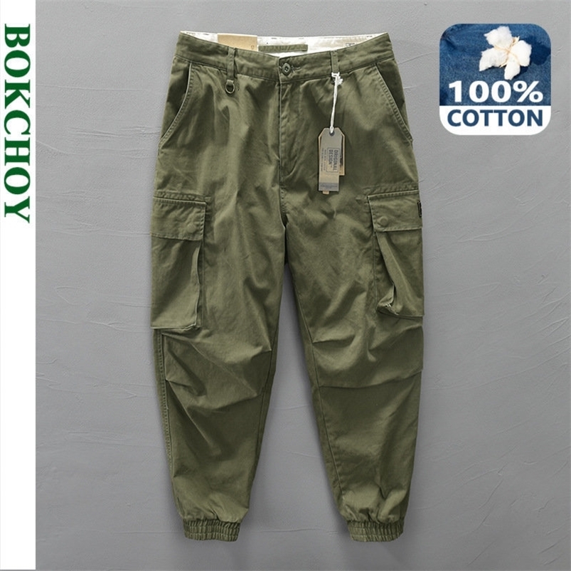 Men's Pants Spring 100% Cotton Casual Cargo for Solid Color Big Pocket Trousers Streetwear AZ304 230317