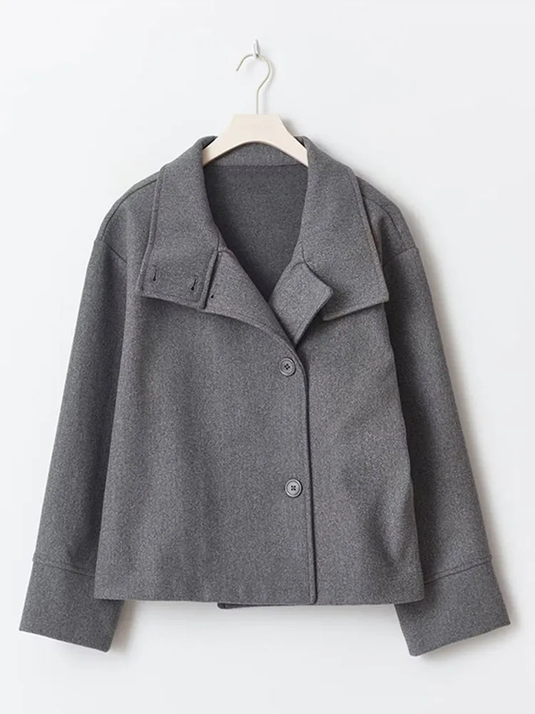 Fashion Stand Collar Solid Short Coat Women Casual Solid Single Breasted Loose Fit Coat 2025 Winter Chic Windproof Jackets 250917Z