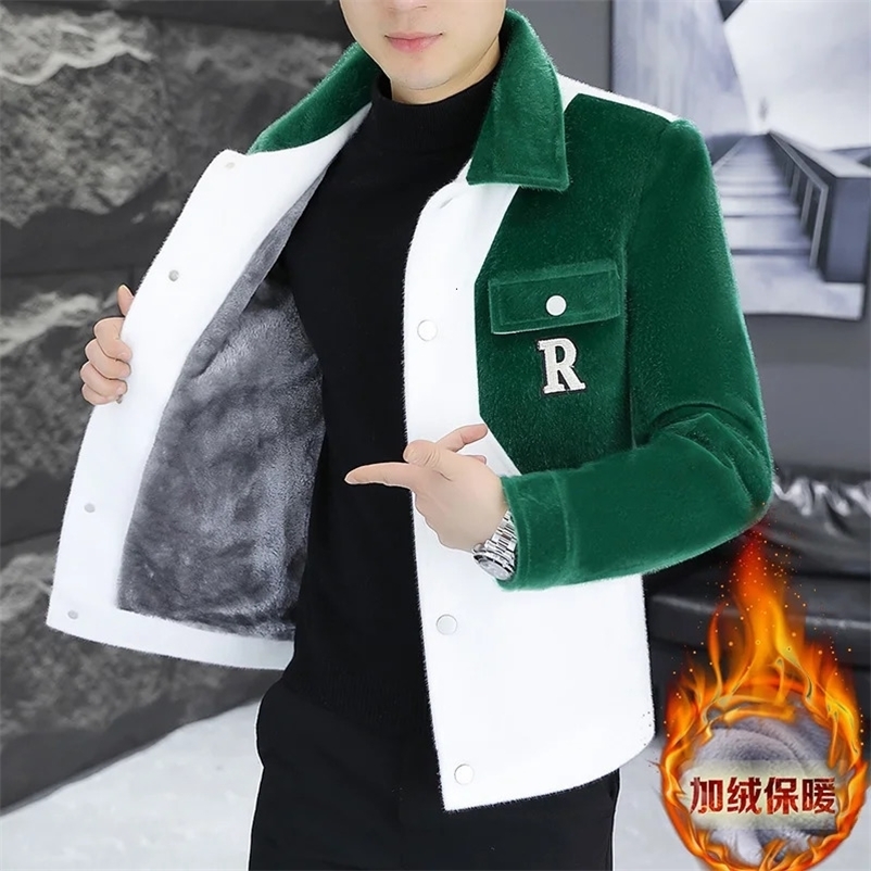 autumn and winter golden mink wool jacket thick warm trench coat ultra-thin casual business street coat mens clothing 241112