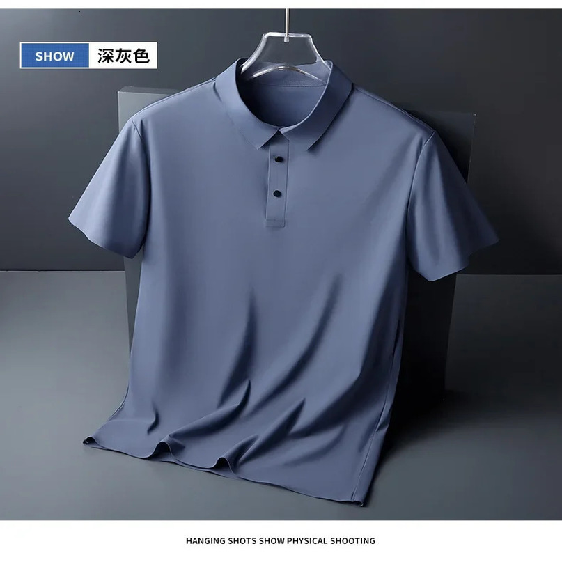 Ice Silk Breathable Tshirt Quick drying Traceless Mens Light Business Solid Color Half Sleeve Top POLO Shirt 240529