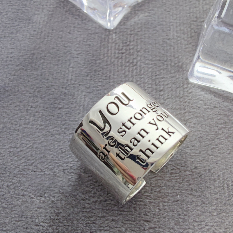Wedding Rings Real 925 Sterling Silver Personality Wide Letters Adjustable Retro Ring Fine Jewelry For Women Party Elegant Accessories 230714